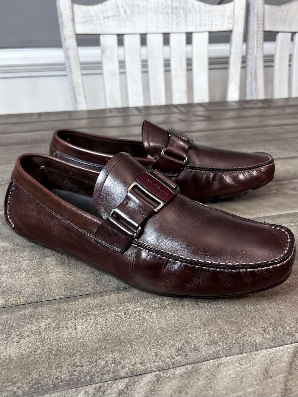 Salvatore Ferragamo Sardegna Driving Shoes Loafer Dark Brown Size 8.5 2EE